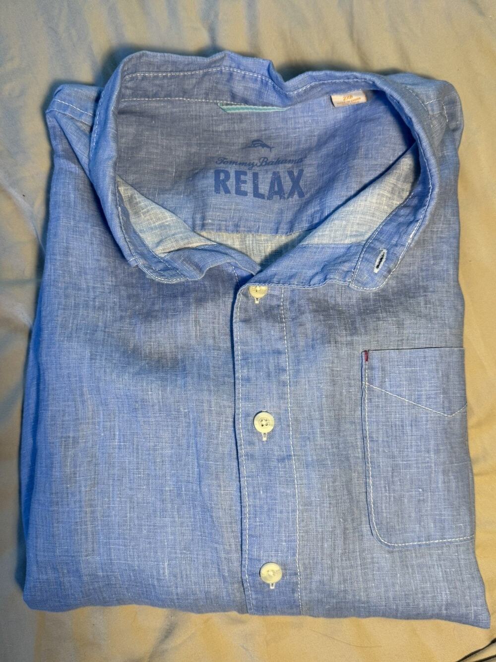 Tommy Bahama Relax Linen shirt men's 2XB blue button front casual logo coastal